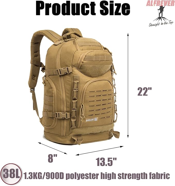 38L Military Tactical Backpack Men Assault Pack Bag|Army Backpacks|Large Camping Hiking Rucksack Daypack for Outdoor