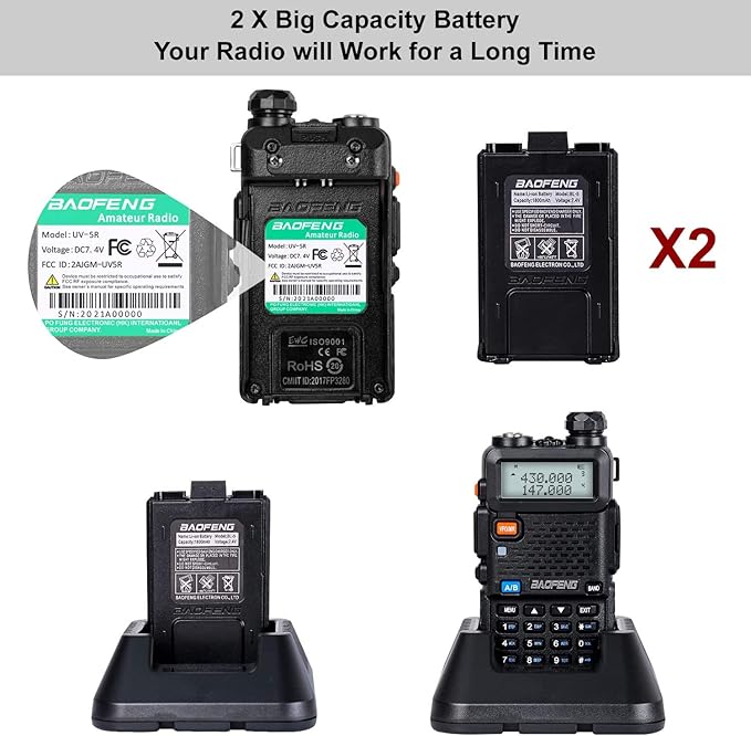 BaoFeng UV-5R 8 Watt Ham Radio BaoFeng Radio with Extra 1800mAh Battery and 771 Antenna Dual Band Ham Radio Handheld Includes Full Kit Walkie Talkie