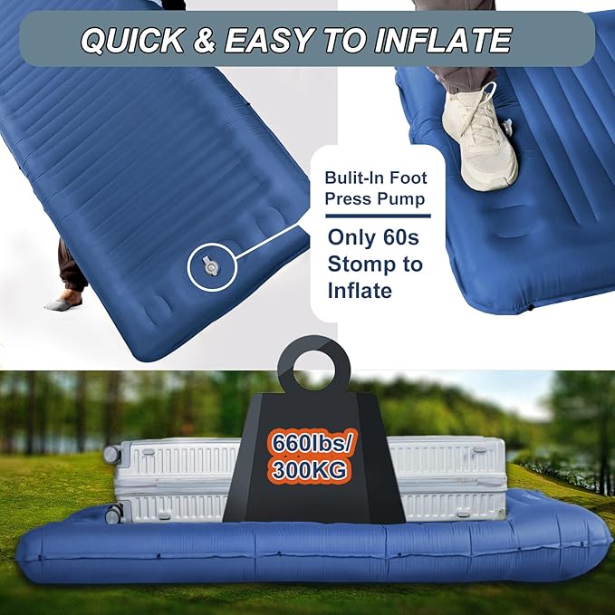 Origem Self Inflating Sleeping Pad for Camping, 5.5 Inch Ultra-Thick Camping Mat with Built-in Pump, Outdoor Ultralight Sleepinging Mat for Camping Tent, Backpacking, Hiking and Traveling(Blue)