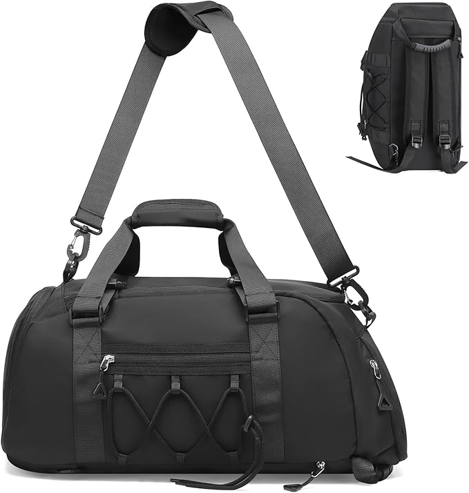 Unisex Travel Duffle Bag for Men Women, Waterproof Gym Bag with Shoe Compartment & Football Compartment, 32L Carry on Bag for Sports & Fitness, Black