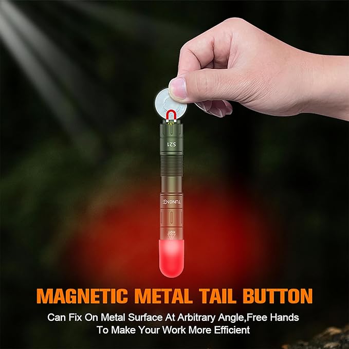 S21 AA Rechargeable Mini Flashlight, 880 High Lumen LED Flashlight, Magnetic Tail Switch EDC Pocket Flashlight, Suitable for Hiking, Camping, Outdoor and Emergency Situations(Green)