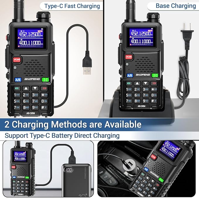 BaoFeng Radio 10W Ham Radio Long Range AR-5RM Handheld Two Way Radio NOAA Weather Receiver Rechargeable UV-5R Walkie Talkies, Copy Frequency 999CH with Type C Charging 2500mAh Battery (2 Pack)