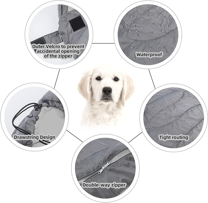 KUDES Dog Sleeping Bag Waterproof Warm Packable Dog Bed with Storage Bag for Indoor Outdoor Travel Camping Hiking Backpacking (43''Lx27''W)