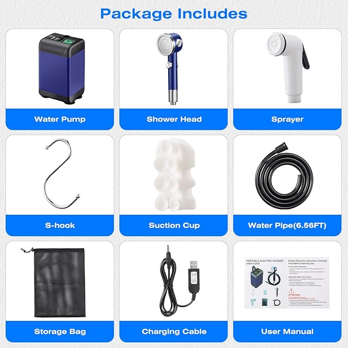 Portable Shower for Camping, 6000mAh Rechargeable Electric Camping Shower Pump with Intelligent Digital Display Multiple Spray Modes, Perfect for Outdoor Hiking Travel Car Washing Pet Bath
