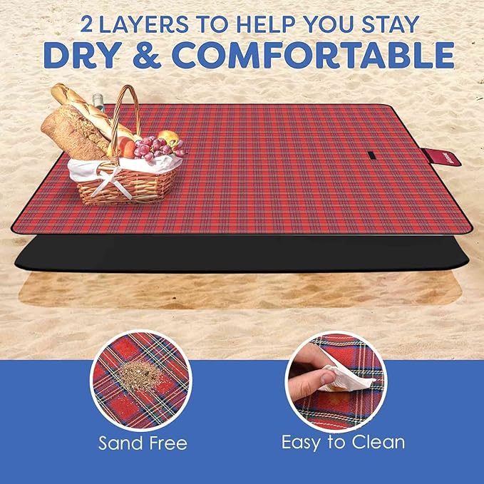 GIVERARE Picnic Beach Blanket, 99x60in XL Sandfree Waterproof Outdoor Camping Blankets, Quick Drying Family Mat, Portable Extra Large Mats for Travel, Hiking, Music Festival, Lawn