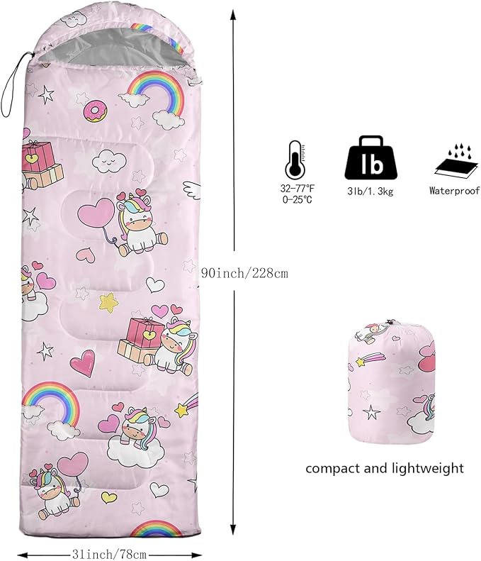 Camping Sleeping Bags,Mermaid Horse Butterfly Starry Sky 3 Season Warm & Cool Weather,Lightweight,Waterproof Sleeping Bags for Adults & Kids,Traveling,and Outdoors,Camping Gear Equipment