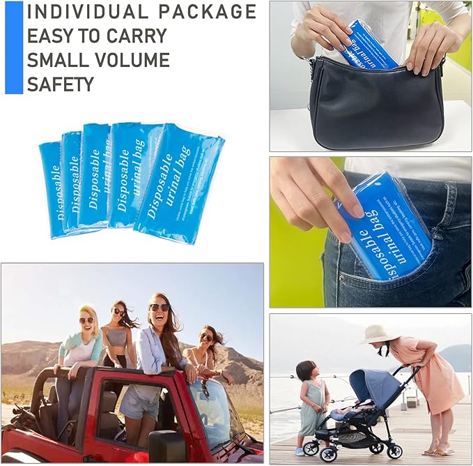 Disposable Urine Bags, 24 Pack Camping Pee Bags, Disposable Urinal Bag, Travel Urinal Bag, Toilet Traffic Jam Emergency Portable Toilet for Men Women Kids Patient (Blue-24pack)