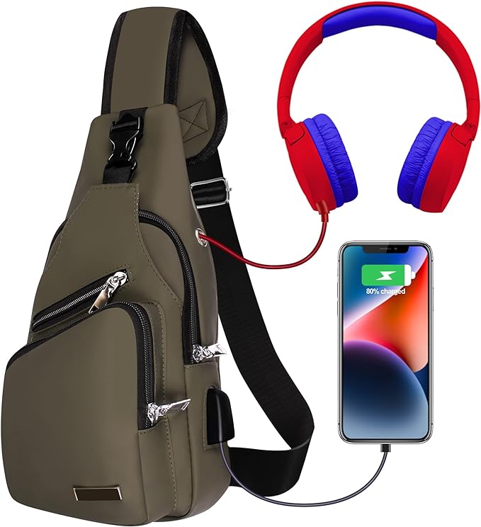 Sling Bag for Women Mens Crossbody Bag, Chest Bag Sling Backpack with USB Charging Port for Walking Hiking