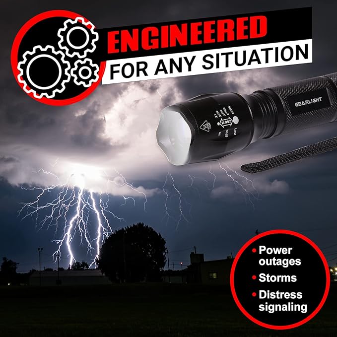 GearLight LED Flashlight Bright, Zoomable Tactical Flashlights with High Lumens and 5 Modes for Emergency and Outdoor Use -Camping Accessories -S1000