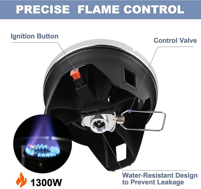 1.4L Backpacking Camping Stove Cooking System with Piezo Ignition, Outdoor Portable Burner with Pot & Brackets Camp Stove Camping Stove Kit Propane, Ideal for Hiking Fishing Hunting Emergency