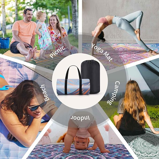 Picnic Blankets Outdoor Waterproof Sand Free 60"x80" Extra Large Beach Blanket Camping Essentials Vacation Accessories for Adults Camper Gear Must Haves Stuff Gifts Supplies for Women Couple