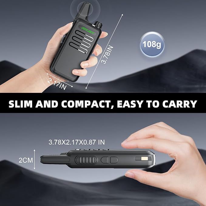 F20 Walkie Talkies, Mini 2 Way Radio Rechargeable, Portable FRS Two Way Radios for Camping Hiking Hotel (4 Pack)