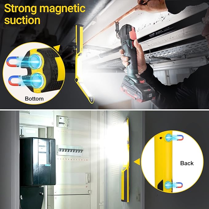 Work Light, Ropelux Rechargeable LED Work Light 1500 Lumens, Portable Flashlight 180° Rotate 3 Modes, with 3 Magnetic Base and Hook Mechanic Light, for Car Repairing/Under Hood/Emergency (Yellow)