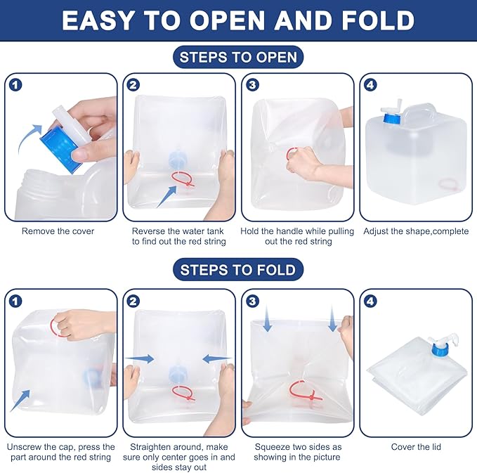 4 Pack Collapsible Water Jug for Camping, Foldable Water Storage Containers with Spigot, BPA Free Water Tank, Large Camping Water Dispenser for Emergency,Survival Kit (5.3 Gallon)