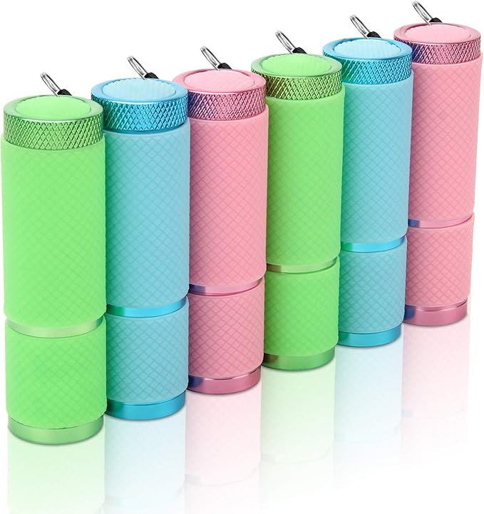 AHIER 9 LED Glow in Dark Flashlights, Rubber Coated Small Flashlights with Straps, Portable Handy Lights for Camping, Hiking, Indoor, Assorted Colors (3 Colors 6 PCS)