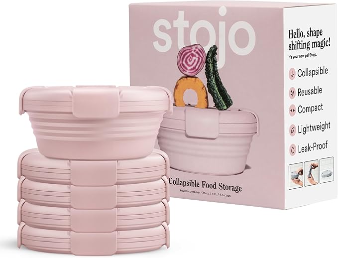 STOJO Collapsible Bowl 5 Set - Carnation, 36oz - Reusable Silicone Bowl for Hot and Cold Food - Perfect for Travel, Meal Prep, To-Go Lunch, Camping & Hiking - Microwave & Dishwasher Safe