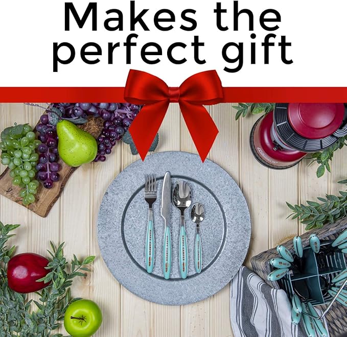 Silverware Flatware Cutlery Set - Stainless Steel 24 Pc Flatware Set With Silverware Caddy Service for 6 | Dishwasher Safe Camping Set Flatware for Travel, Small Spaces and Outdoor Use