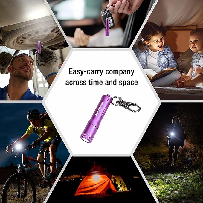 EverBrite Keychain LED Flashlight Mini Bright Key Ring Portable Pocket Torch for EDC, Party Favors, Night Reading, Camping, Power Outage, Emergency, AAA Battery Included, Purple