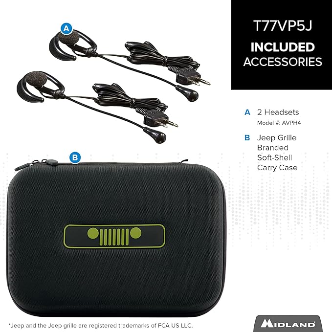 Midland - T77VP5J FRS Jeep® X-TALKER Extreme Dual Pack - 22 Channels, 121 Privacy Codes, Water Resistant - Clear Communication with Weather Alert - Jeep® Branded Carrying Case & Headset Included