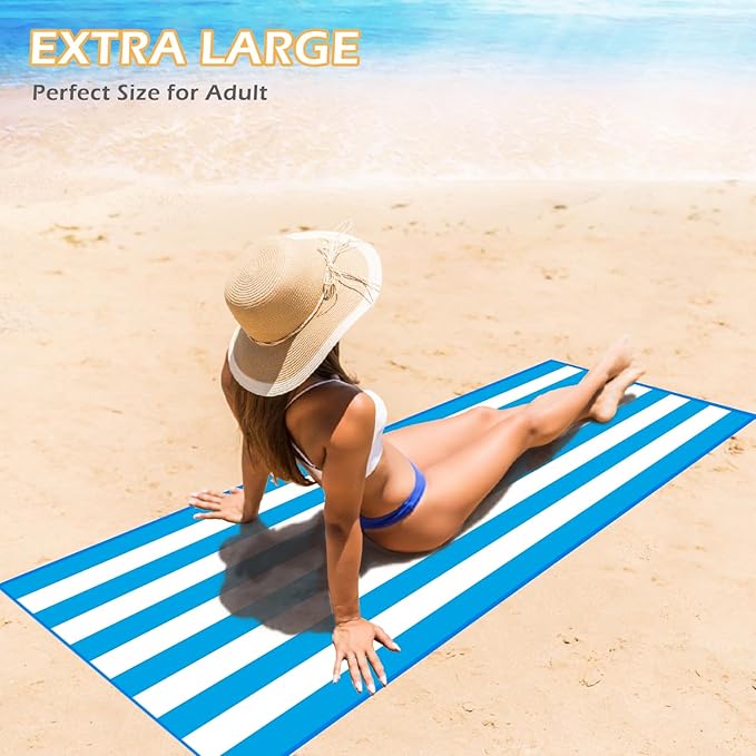 Eunzel 2 Pack Microfiber Beach Towel, Quick Dry Travel Towel Large Sand Free Towel for Beach, Camping, Swim Pool, Gym, Sports& Yoga 71"x32", Stripe Blue & Red