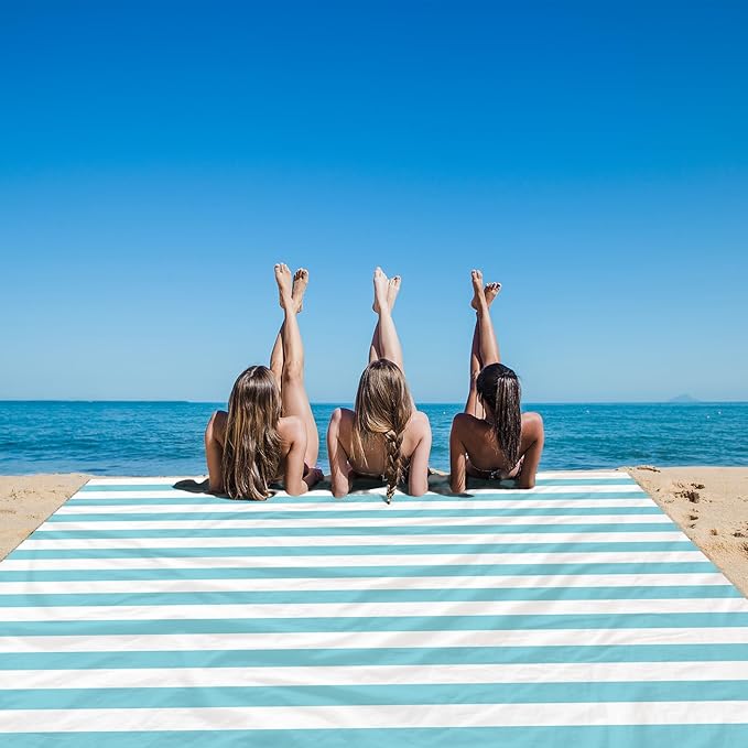 Large Beach Blanket Waterproof Sandproof, Oversized Picnic Blankets Sand Free for 8 Adults, Lightweight Quick Drying Beach Mat for Travel, Camping, Hiking, Blue Beach Essentials Accessories