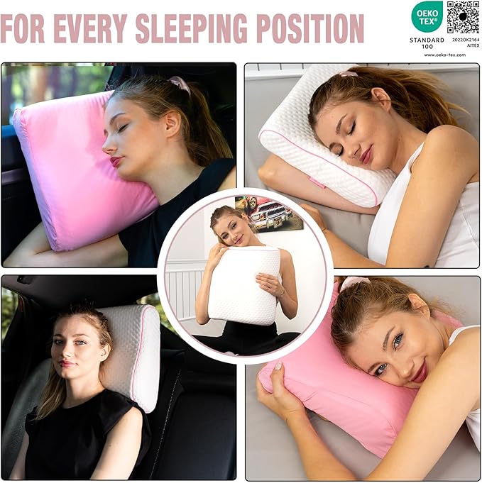 Travel & Camping Comfortable Memory Foam Pillow with Extra Cotton Cover – Easy to Carry Portable Bag