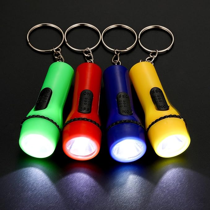 Hortsun 100 Pieces Mini Flashlight Keychain Assorted Colors Mini LED Flashlight LED Keychain for Hiking Camping Party Favors