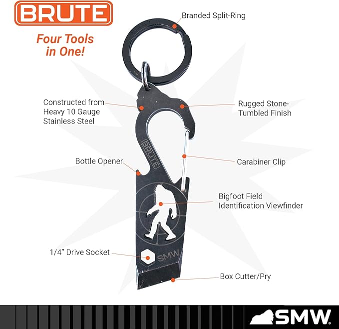 BEAST (Bigfoot Expedition and Survival Tool) Multi-Tool & Bottle Opener, Bigfoot gift for fans of Sasquatch, Yeti, Camping, Hiking - With Screwdriver, Wrench, Carabiner, Box Opener (BEAST 2.0 & BRUTE)