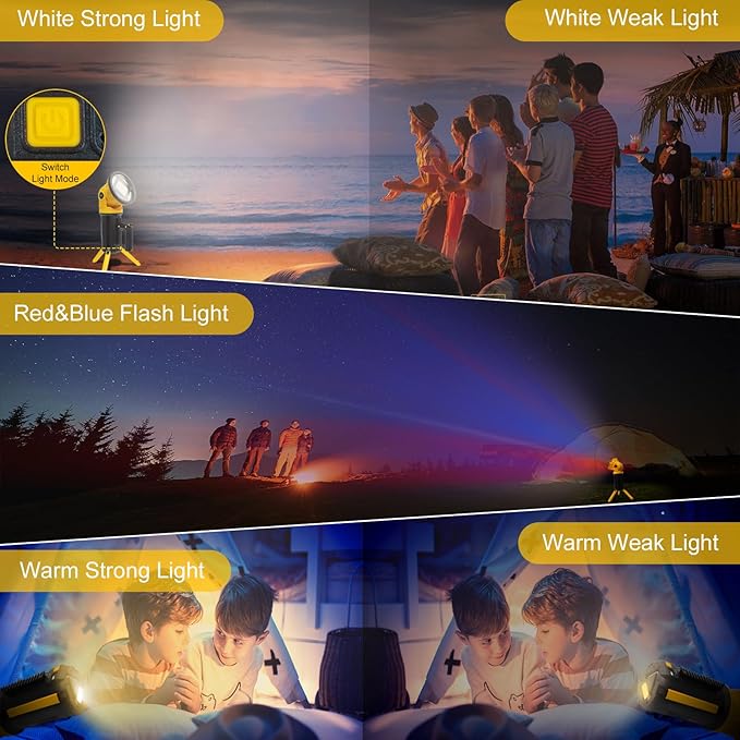 LED Cordless Work Light, Rechargeable Work Light with Foldable Tripod Stand, 180 Degree Rotating, Detachable Handheld Flashlight, 5000 Lumen, Lighting for Workshop, Camping, Outdoor