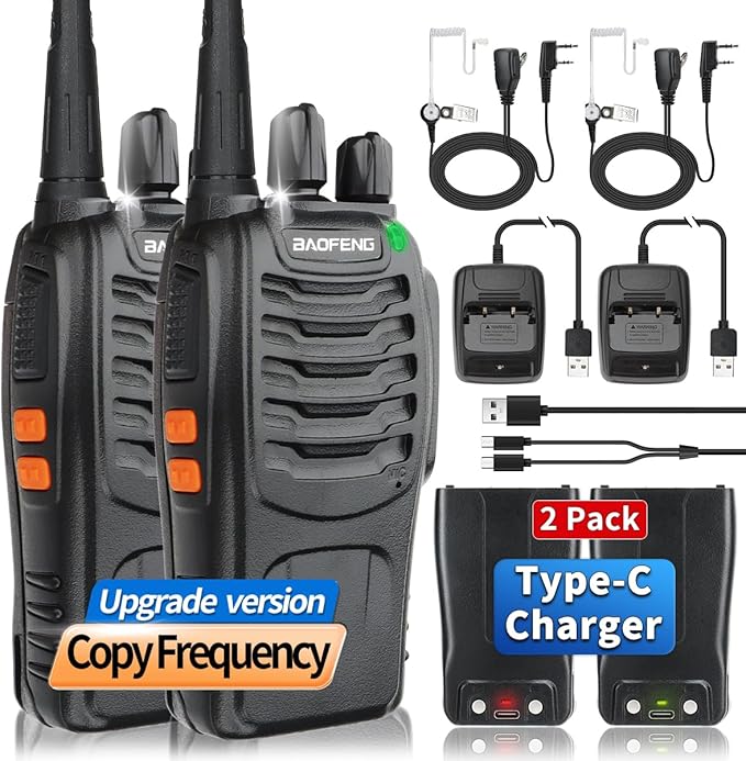 Baofeng Walkie Talkies Long Range for Adults Walkie Talkie with Acoustic Tube Earpiece Rechargeable 2-Way Radios Copy Frequency Handheld Two Way Radio Transceiver Walky Talky with USB Charger