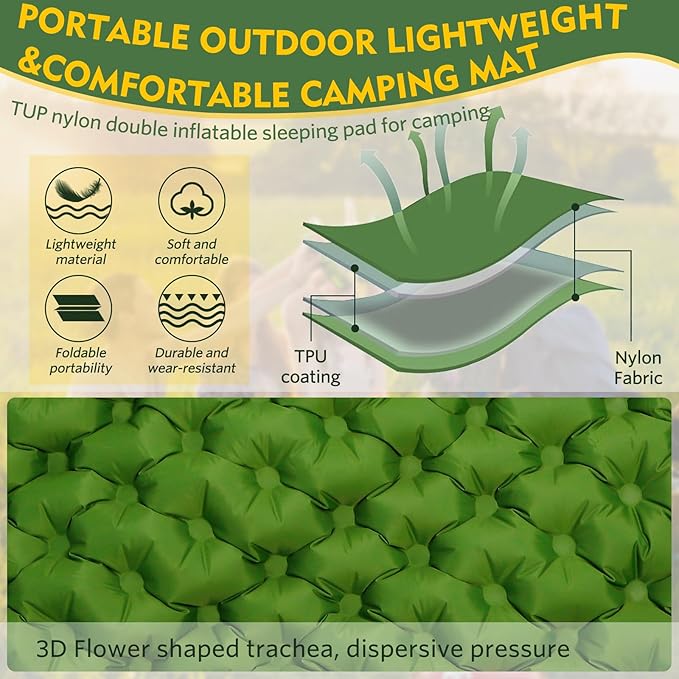 Sleeping Pad for Camping, Ultralight Self Inflating Camping Mat Camping Mattress with Pillow, 78''X47''/78''X27'', Built-in Foot Pump, Camping Pad Air Mattress for Backpacking, Hiking, Traveling, Tent