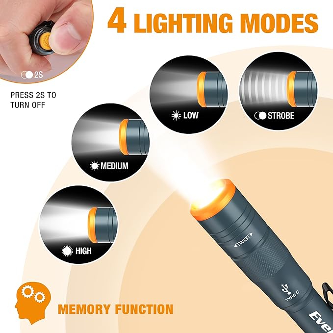 EverBrite Mini Pen Light, Rechargeable Pocket Pen Flashlight with USB C Cable, 4 Light Modes, 300 Lumens Small Flashlight with Clip for Inspection, Repair, Outdoors, Emergency, Blue