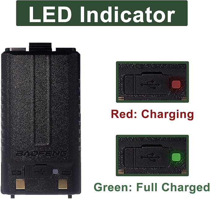 BAOFENG 2 Pack UV-5RM Battery 2500mAh Enlarge Capacity for UV-5RH Two Way Radio USB-C Charging 7.4V BL-5RH Li-ion Battery Replacement GM-5RH Walkie Talkie Accessories