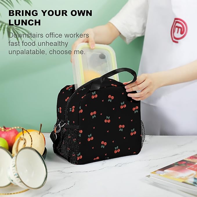 Lunch box Kids,Insulated Cat Lunch Bag Cute Small Pink Lunch Totebag Reusable Leakproof Corgi Lunch Bag With Shoulder Strap for Girls Boys Women School Work Picnic (black cherry)