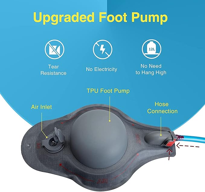 YETO Portable Camping Shower 12L Solar Camping Shower Bag with Foot Pump and Sprayer