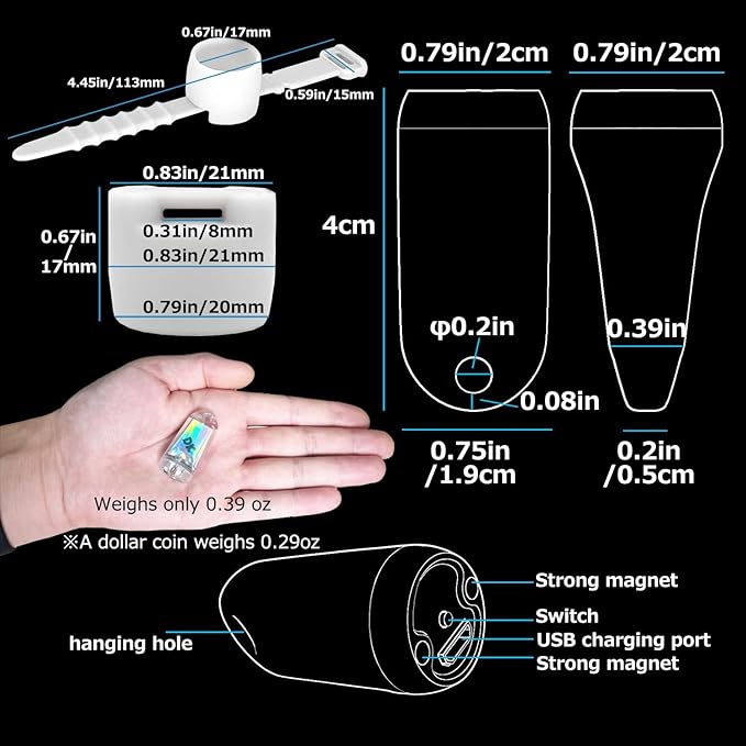 2 Pack USB Mini LED Lantern, Waterproof EDC Keychain LED Flashlight for Camping, Rechargeable Battery Small Stick Lamp Maglite Puck Dog Collar Torch Light for Night Shift Walking (White + Red)
