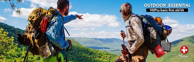 Small First Aid Kit, 100 Pieces Water-Resistant Well Organzied Pouch with Rotatable Buckle - Ideal for Outdoor, Travel, Biking, Camping, Hiking, Car (Red)