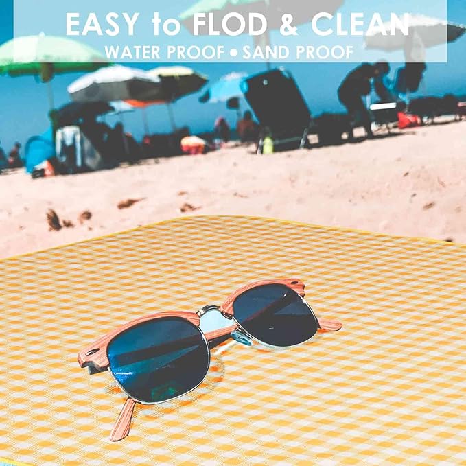Picnic Beach Blanket Extra Large, XL Sandproof Waterproof Outdoor Camping Blankets 80x60in, Sand Free Oversized Mat, Quick Drying Portable Mats for Travel, Hiking, Music Festival, Lawn-Yellow
