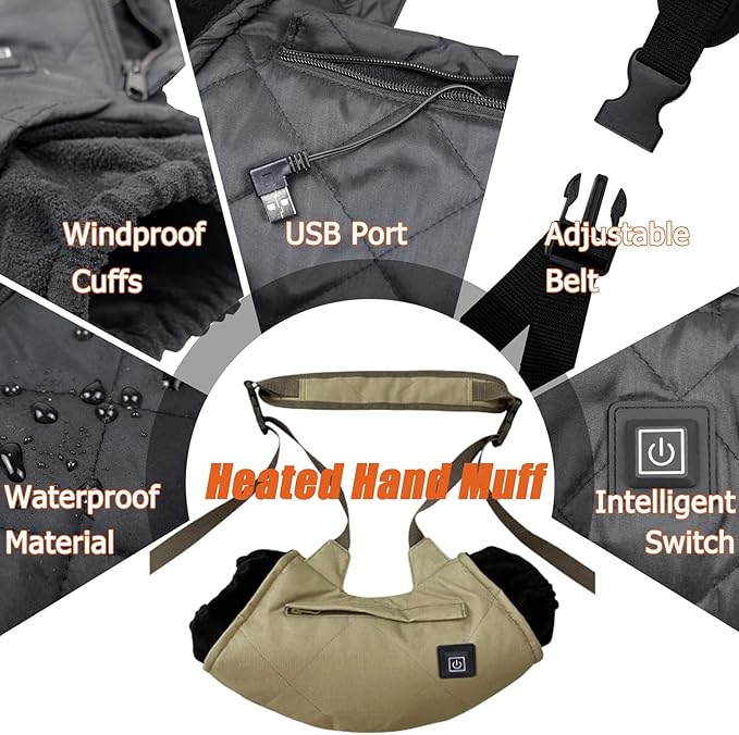 Heated Hand Muff, Electric Heating Hand Warmer Pouch, Suitable for Outdoor Hunting, Sports, Photography, Golf, Hike, Football, Snow Camping in Cold Winter Keep Warmth