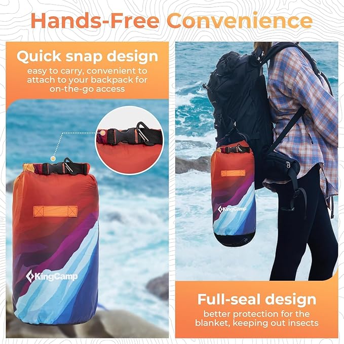 KingCamp Lightweight Camping Blanket - Down Alternative Puffy Printed Camping Quilt - Portable for Travel, Picnic, Hiking, Stadium, Airplane - 79" x 57" (Peak)