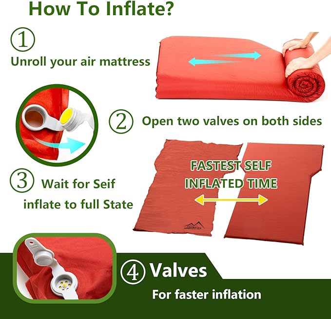 M KARMATER Self Inflating Car Sleeping Pad for Camping, Thick Memory Foam Car Camping Mattress with Pillow, 9.0 R-Value SUV Mattress Camping Bed Suitable for Car Travel, Hiking, Backpacking