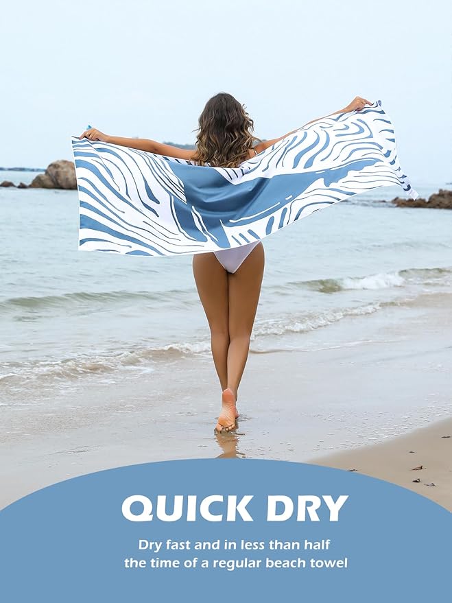 Eunzel Microfiber Beach Towel, Quick Dry Travel Towel Large Sand Free Towel for Beach, Camping, Swim Pool, Gym, Sports& Yoga 71"x32", Whale Blue