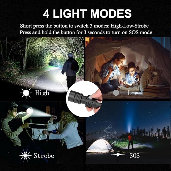wowlite Flashlight Rechargeable, Super Bright Pocket LED Flashlights with Adjustable Brightness, Zoomable High Lumens Small Flash Light, Long Lasting for Outdoor Camping Home Emergency (Red)