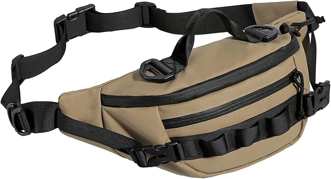 CamGo Tactical Fanny Pack for Men Women Military Waist Bag Molle Utility Hip Belt Pouch Crossbody Bags Bumbag for Cycling Hiking Walking Fishing Khaki