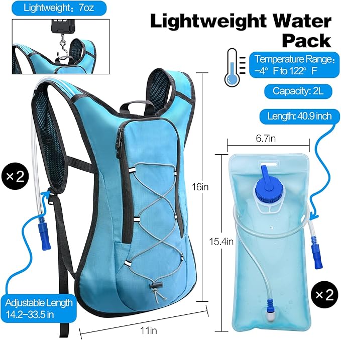 1.5/2/2.5/3L Hydration Bladder, 2pcs Water Bladder, Leakproof Water Reservoir for Hiking Biking Climbing Cycling Running Camping Backpack, Blue and Army Green