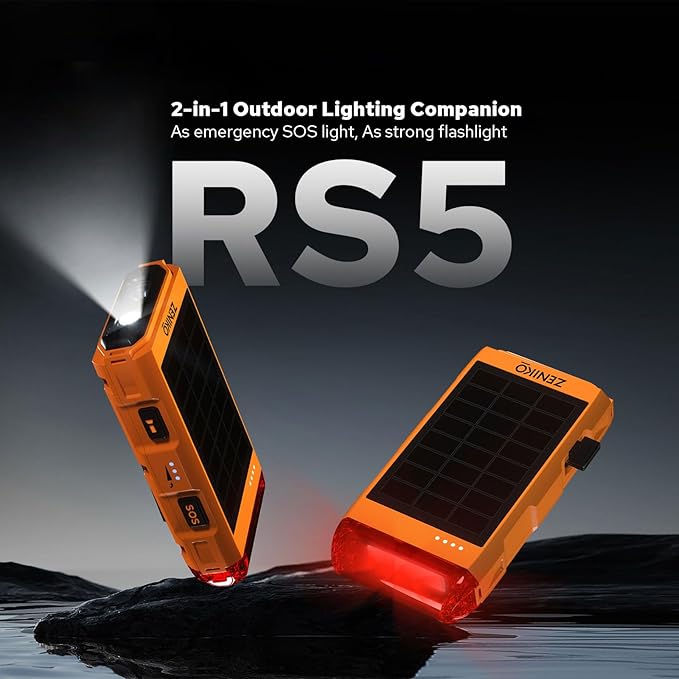 RS5 SOS Distress Strobe Light with Solar Panel, IP65 Waterproof, 10 Hours Battery Life, 6.5Km Night Light Visibility, Flashlight LED Survival Light for Outdoor, Camping, Hiking Emergency