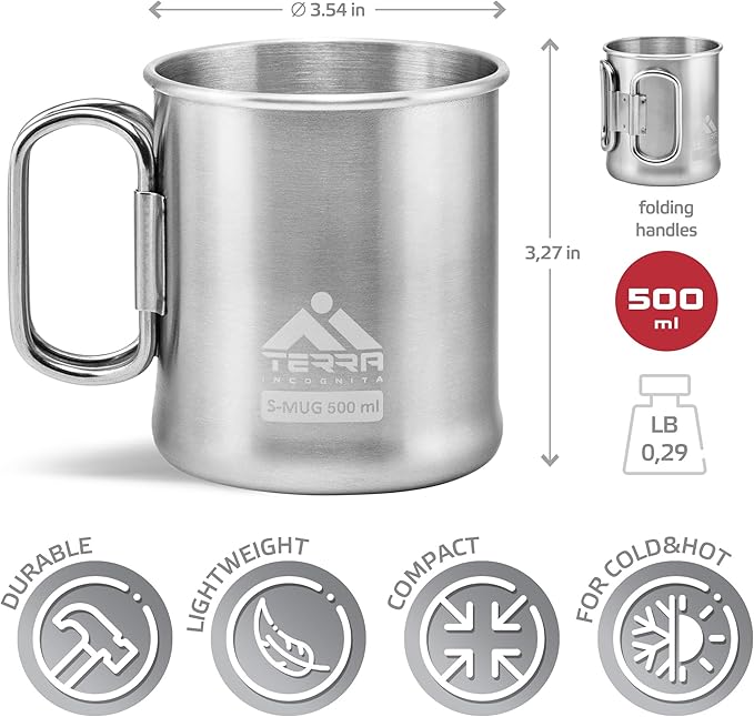 Stainless Steel Camping Mug - Lightweight & Durable Backpacking Cup - BPA-Free Camping Cups Metal for Outdoor Adventures (17 oz)