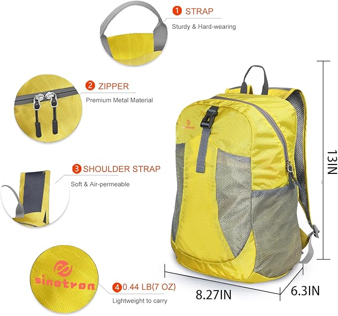 sinotron 22L Lightweight Packable Hiking Backpack, Small Hiking Backpack Day Pack for Women Men Travel Camping Vacation