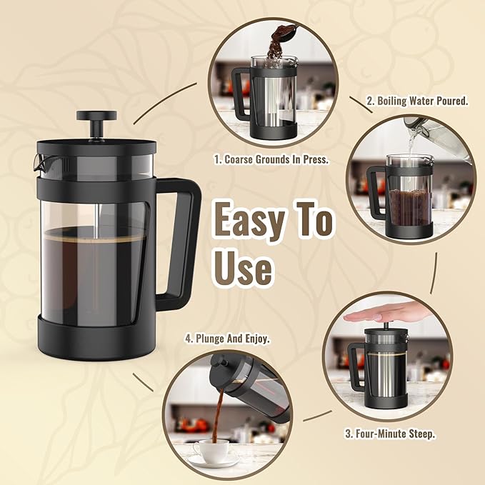 RAINBEAN 21 Oz French Press Coffee Maker, Small Coffee Press, Coffee Brewer With 3 Level Filtration, Perfect for Tea Lovers - 2-4 cups Capacity