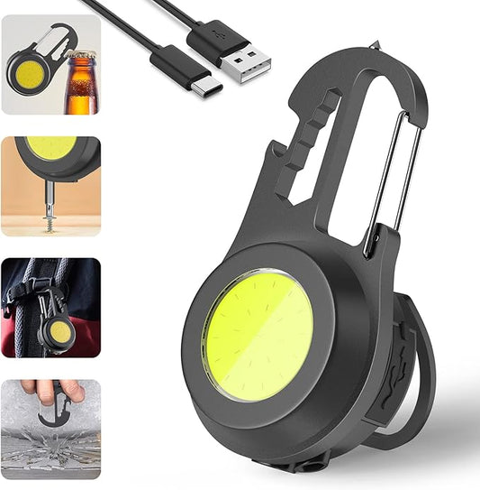 Mini Flashlight COB Small Flashlight 800Lumen Rechargeable Light Keychain Flashlight Portable Pocket Light Folding Stand Magnetic Flashlight for Camping,Fishing,Walking,BottleOpener (dark gray06)